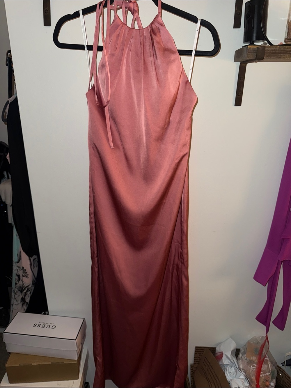 Silky Halter Slip Dress in Rosewood